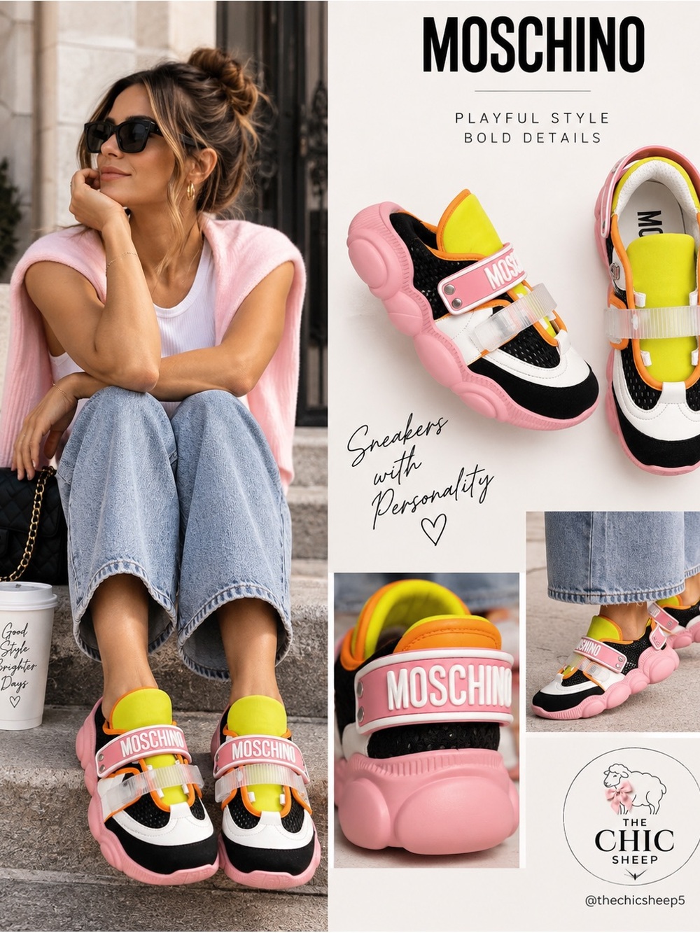 Moschino  Pink, Yellow & Black Chunky Sneakers 38